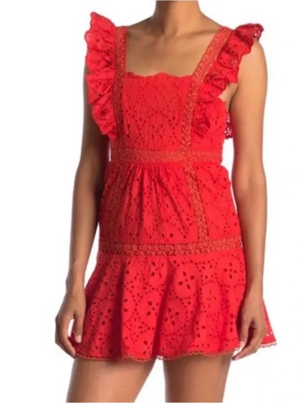 Betsey Johnson Red Eyelet Ruffle Mini Dress